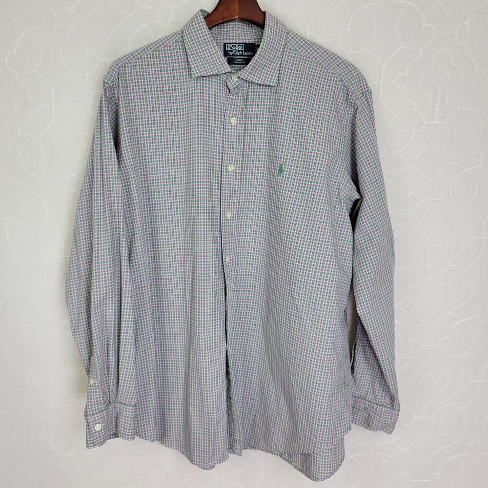 POLO by Ralph Lauren Mens Shirt XXL Purple Green Regent Classic Fit Button Down